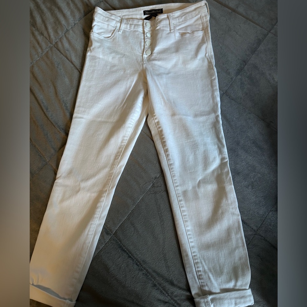 Abercrombie white cuffed jeans